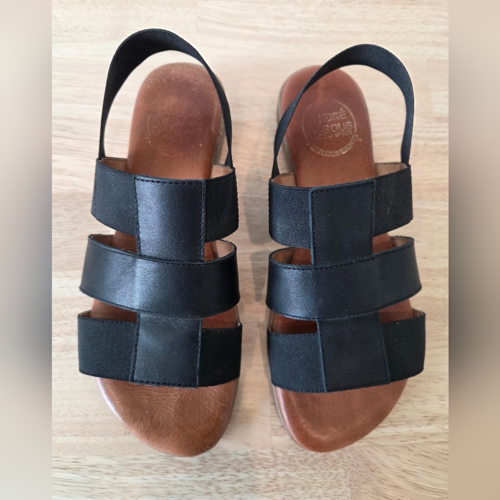 Andres Assous Black Leather/fabric Strappy Slingback Sandals